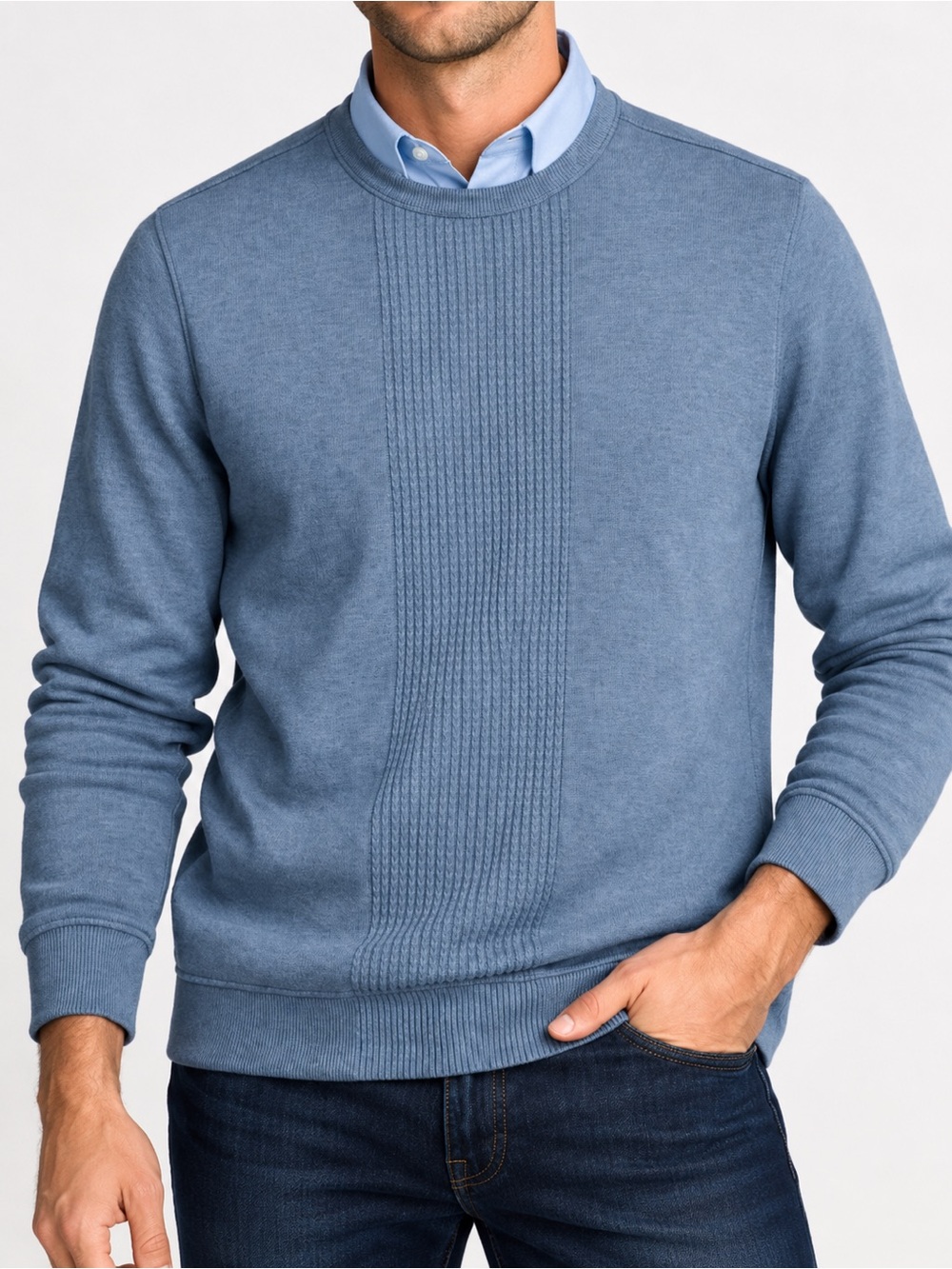 VAN HEUSEN Mens Textured Knit Crewneck Sweatshirt Blue Gray Medium
